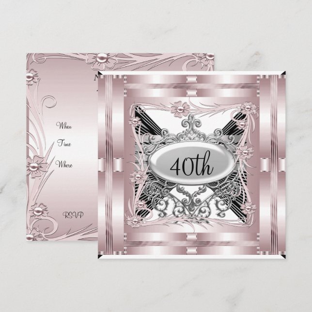 Invitation de fête d'anniversaire rose 40 ans tout (Devant / Derrière)