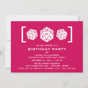 Invitation de fête d'anniversaire rose D20 Dice