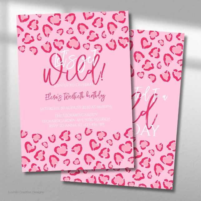 Invitation de fête d'anniversaire rose léopard imp (Créateur téléchargé)