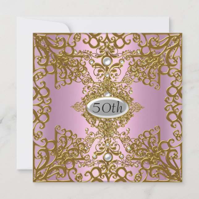 Invitation de fête d'anniversaire rose pour 50 ans (Devant)