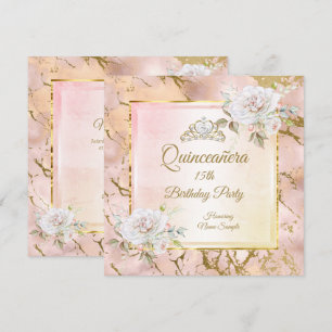 Invitation de fête d'anniversaire Rose Quinceanera
