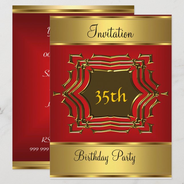 Invitation de fête d'anniversaire Rouge Or (Devant / Derrière)