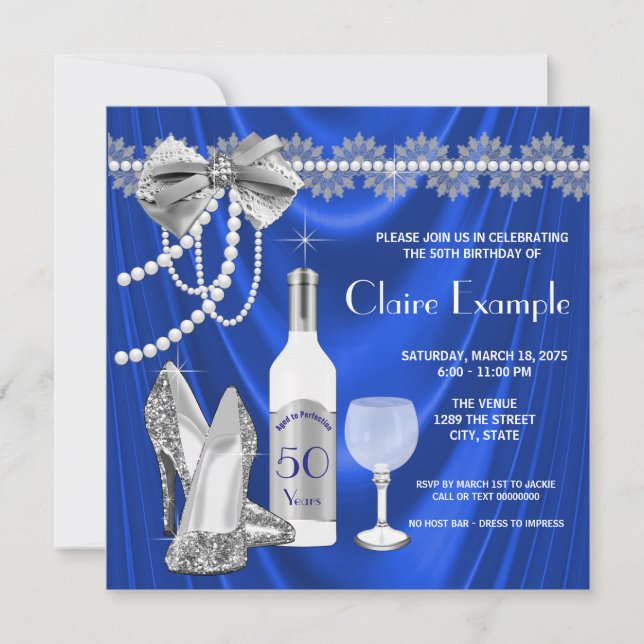 Invitation de fête d'anniversaire royale bleue et  (Devant)