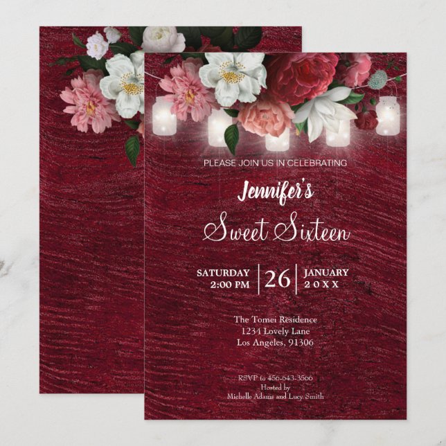Invitation de fête d'anniversaire Rustic Lights Fl (Devant / Derrière)
