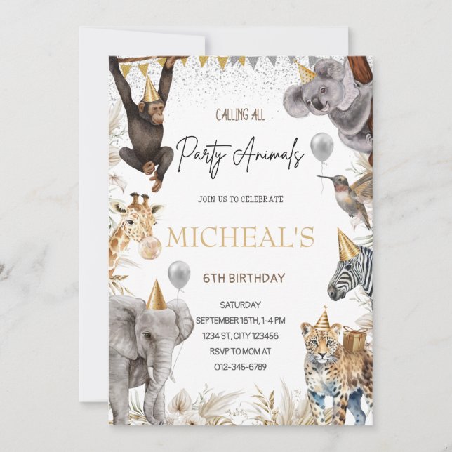 Invitation de fête d'anniversaire Safari Animal ED (Devant)