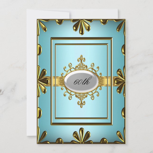 Invitation de fête d'anniversaire sarcelle or (Devant)