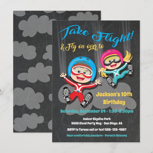 Invitation de fête d'anniversaire Skydiving (Devant / Derrière)