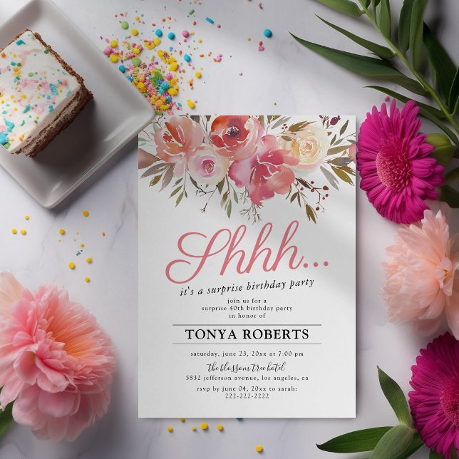 Invitation de fête d'anniversaire surprise florale (Créateur téléchargé)