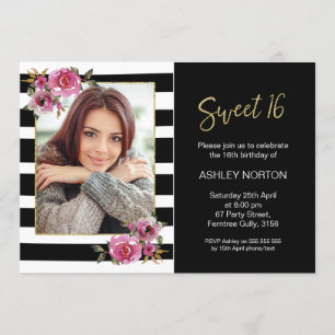 Invitation de fête d'anniversaire Sweet 16 à fleur