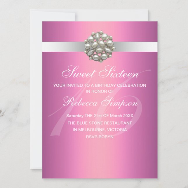 Invitation de fête d'anniversaire Sweet 16 élégant (Devant)