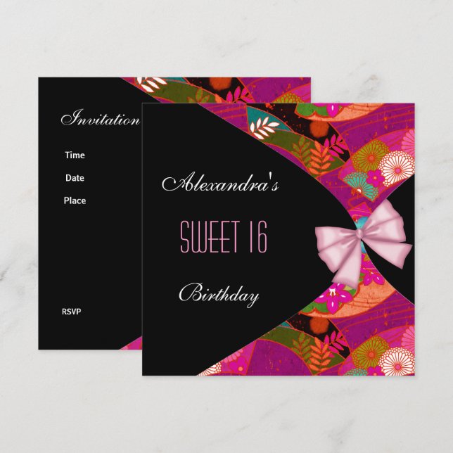 Invitation de fête d'anniversaire Sweet 16 rose no (Devant / Derrière)