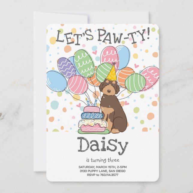 Invitation de fête d'anniversaire Tan Aussiedoodle (Devant)