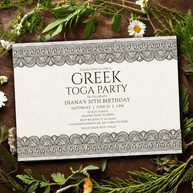 Invitation de fête d'anniversaire Toga avec élémen (Créateur téléchargé)