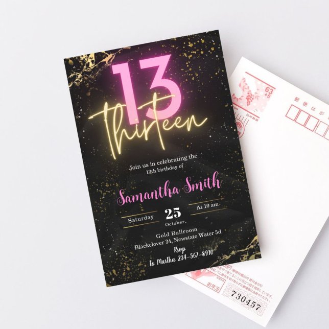 Invitation de fête d'anniversaire treize modifiabl (Editable Thirteen Birthday Party Invitation)