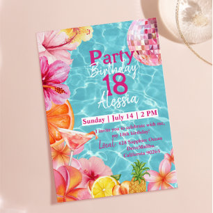Invitation de fête d'anniversaire Tropical Pink Ma