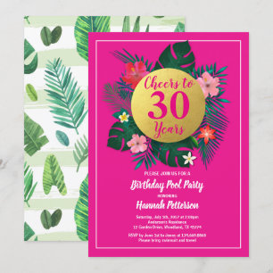 Invitation de fête d'anniversaire tropicale or ros