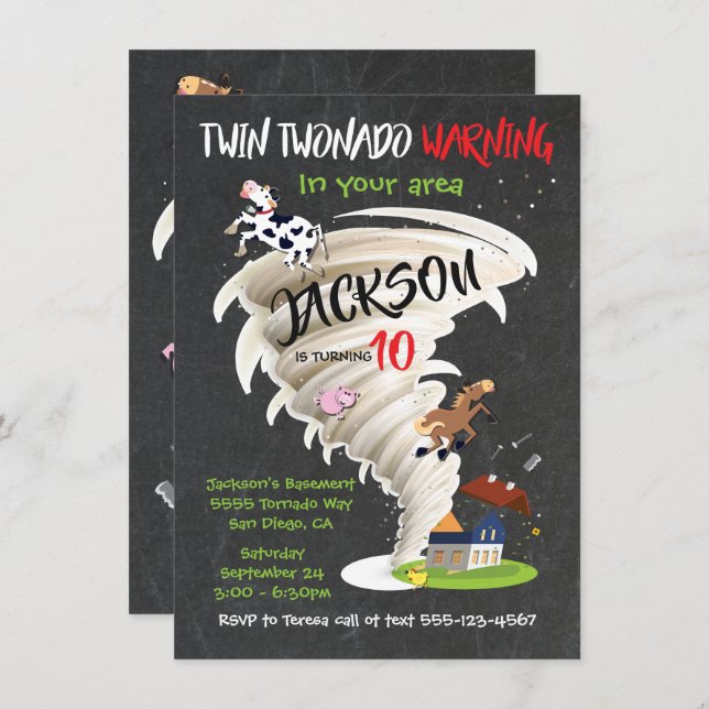Invitation de fête d'anniversaire Twin Tornado (Devant / Derrière)