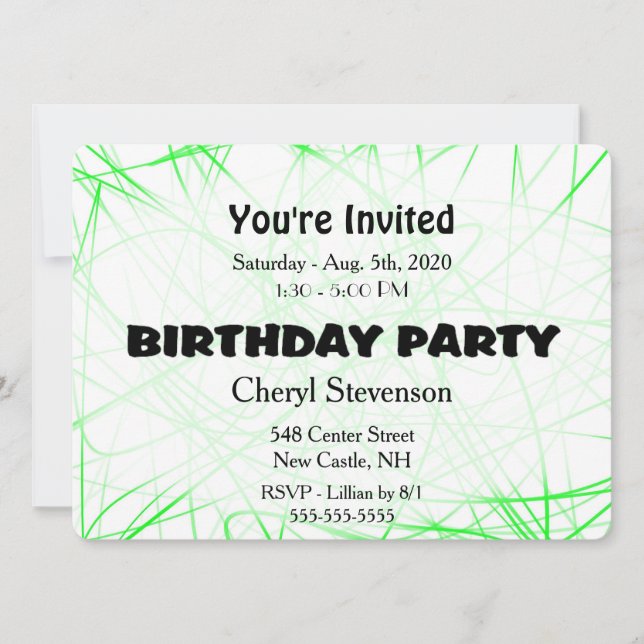 Invitation de fête d'anniversaire verte (Devant)