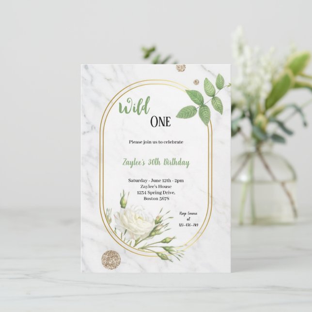 Invitation de fête d'anniversaire verte et blanche (Debout devant)