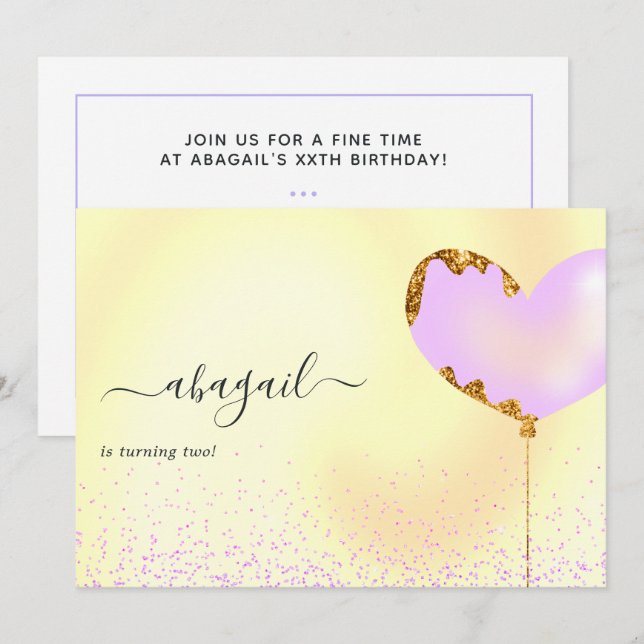 Invitation de fête d'anniversaire violet et or (Devant / Derrière)