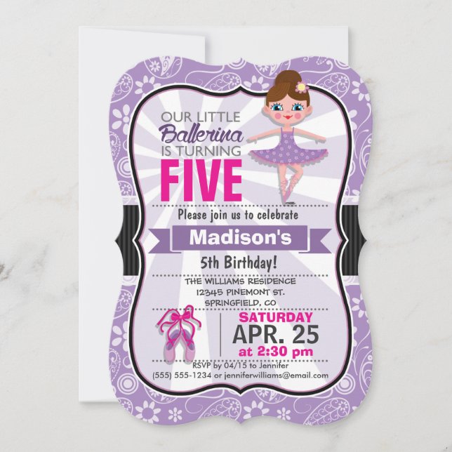 Invitation de fête d'anniversaire violet et rose B (Devant)