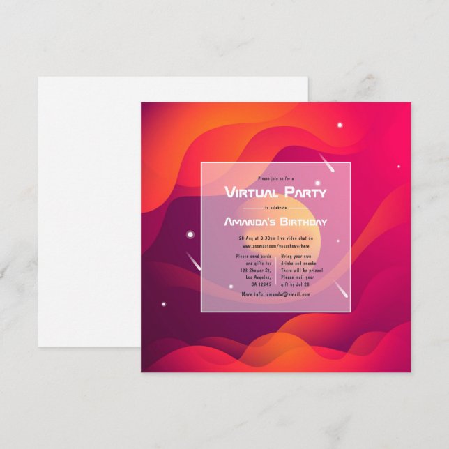 Invitation de fête d'anniversaire virtuelle (Devant / Derrière)