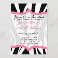Invitation de fête d'anniversaire Zebra Print & Pi