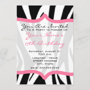 Invitation de fête d'anniversaire Zebra Print & Pi