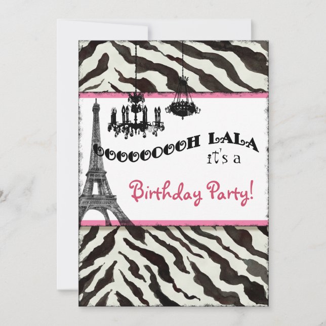 Invitation de fête d'anniversaire, Zebra, Tour Eif (Devant)