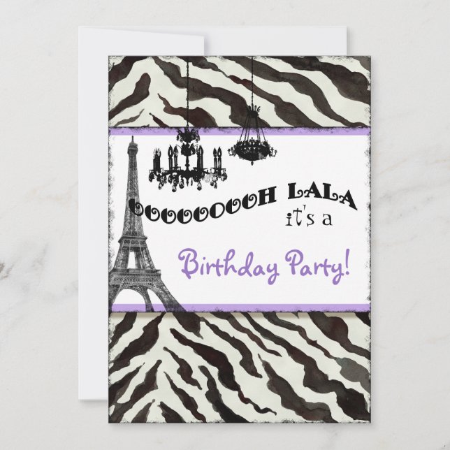 Invitation de fête d'anniversaire, Zebra, Tour Eif (Devant)