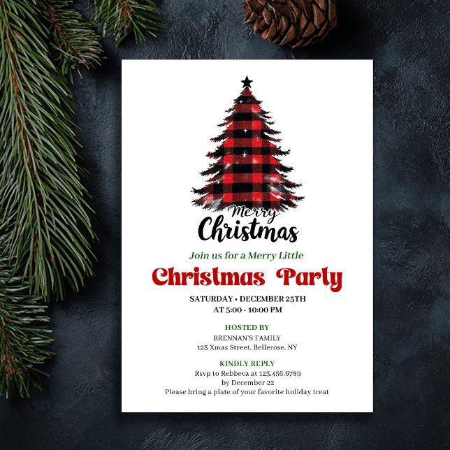 Invitation de fête d'arbre de Noël à carreaux Cozy (Cozy Buffalo Check Christmas Tree Party Invite)