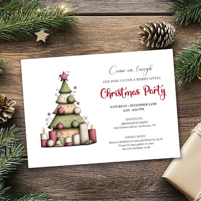 Invitation de fête d'arbre de Noël artistique fant (Artistic whimsical Christmas tree party invitation)