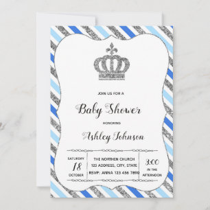 Invitation de fête de baby shower bébé bleu et arg