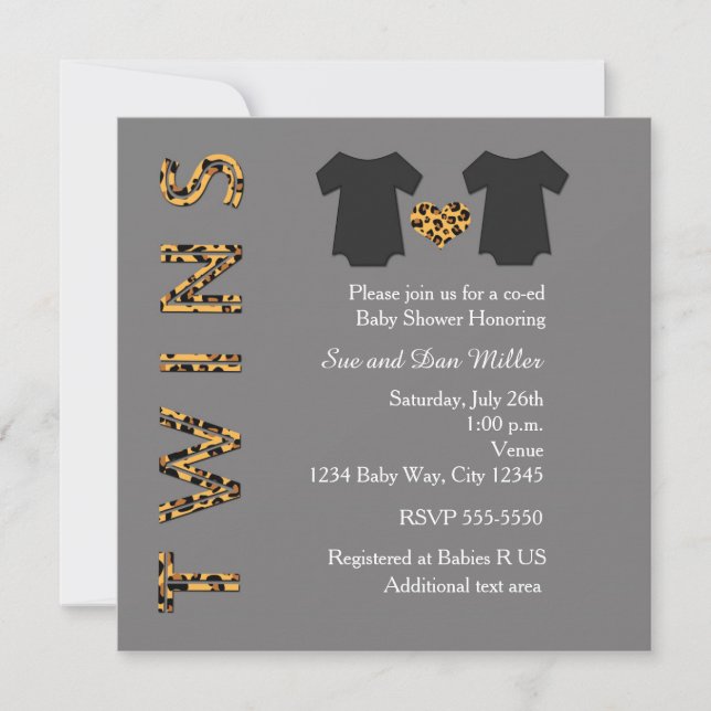 Invitation de fête de baby shower chic guépard jum (Devant)