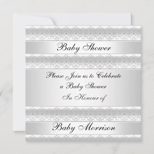 Invitation de fête de Baby Shower douce blanche (Devant)