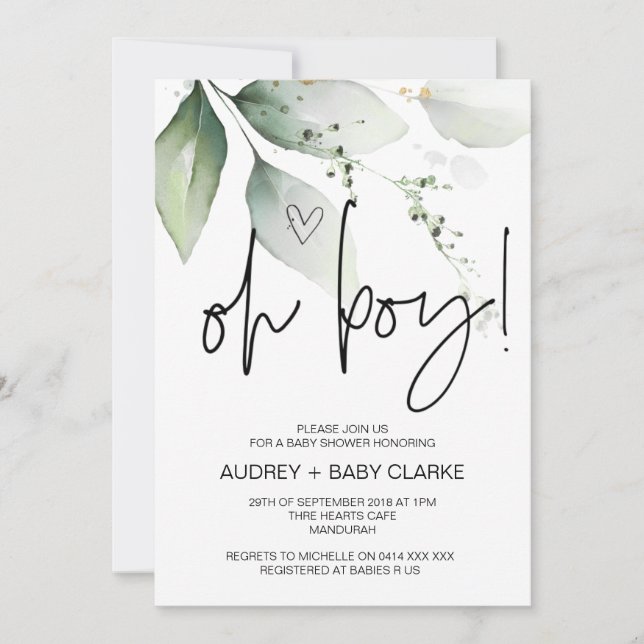 Invitation de fête de Baby Shower 'Oh Boy Cute Bab (Devant)