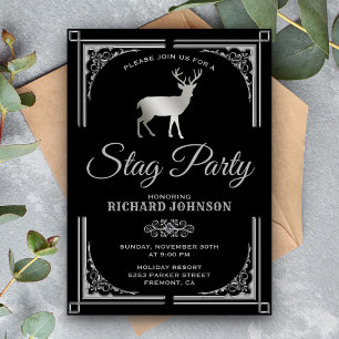 Invitation de fête de bachelor argentée vintage au