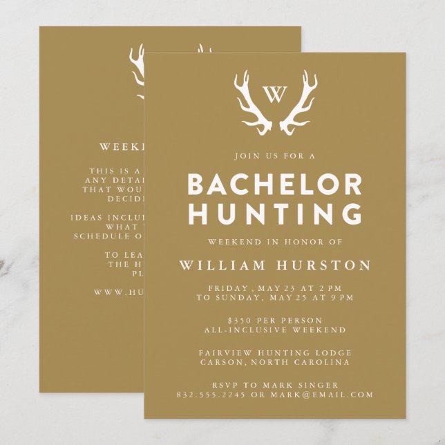 Invitation de fête de bachelor de chasse à bois de (Devant / Derrière)