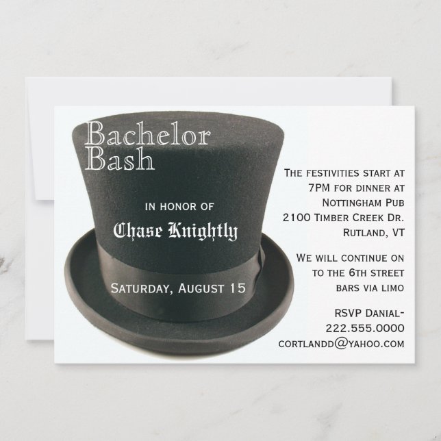 Invitation de fête de bachelor en noir et blanc av (Devant)