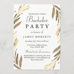 Invitation de fête de Bachelor moderne à feuille d