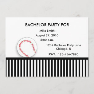 Invitation de fête de Bachelor noir blanc baseball