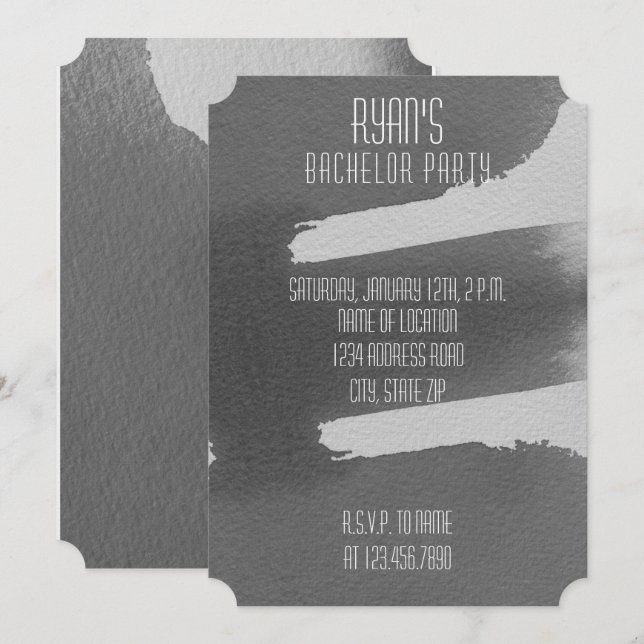 Invitation de fête de Bachelor noir et gris (Devant / Derrière)