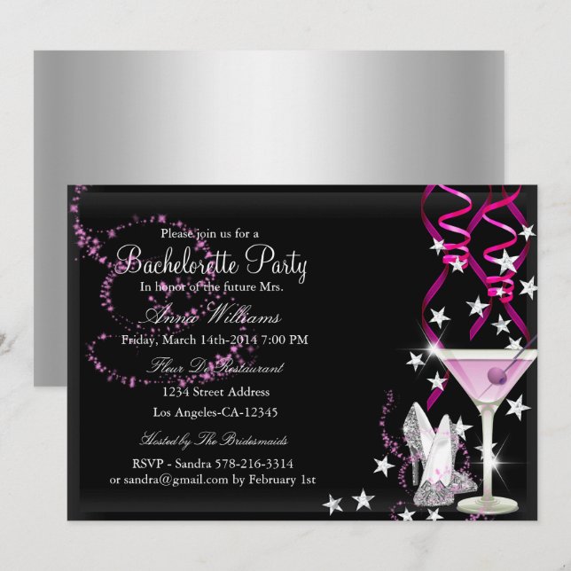 Invitation de fête de Bachelorette à paillettes ro (Devant / Derrière)