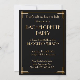 Invitation de fête de bachelorette Art Déco Black 