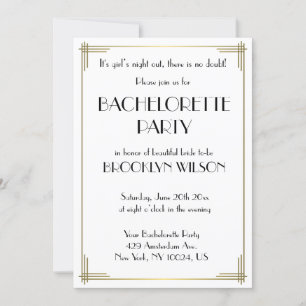 Invitation de fête de Bachelorette Art Déco Blanch