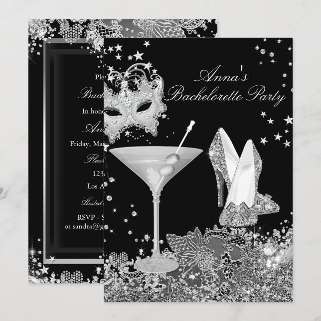 Invitation de fête de bachelorette avec masque et  (Devant / Derrière)