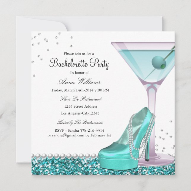 Invitation de fête de bachelorette avec perles pai (Devant)