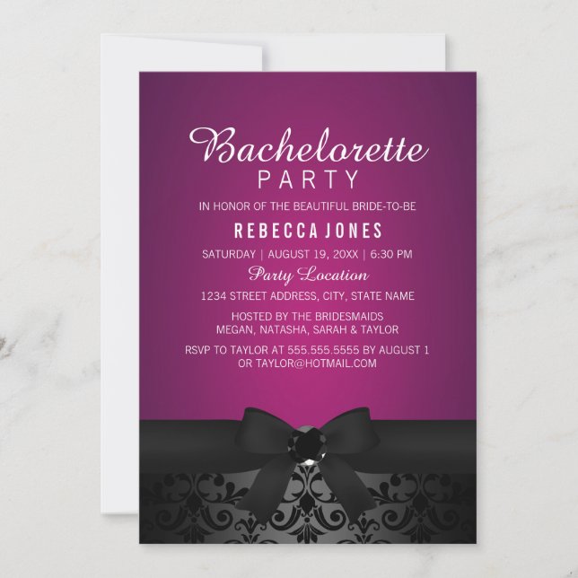 Invitation de fête de Bachelorette avec un nœud no (Devant)