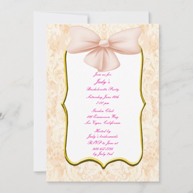 Invitation de fête de Bachelorette avec un nœud ro (Devant)