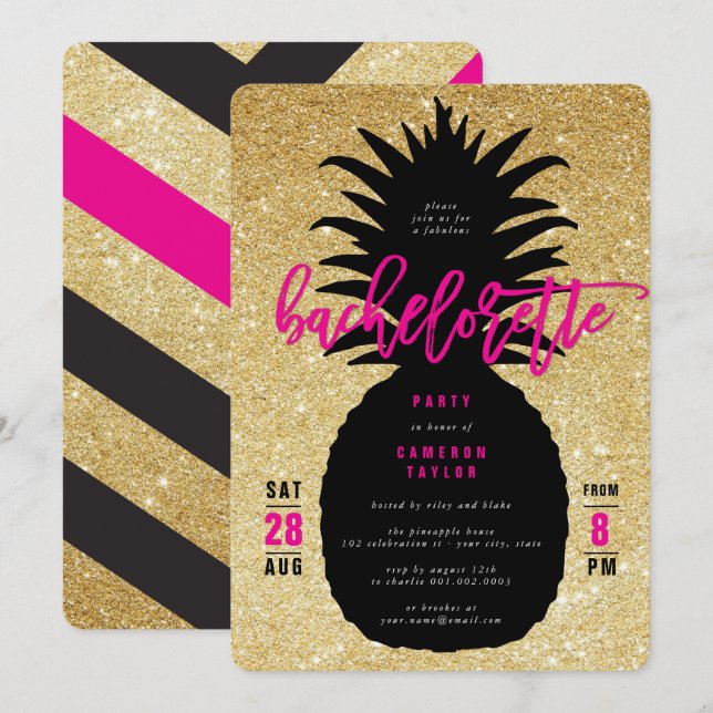 Invitation de fête de Bachelorette d'ananas à pail (Devant / Derrière)